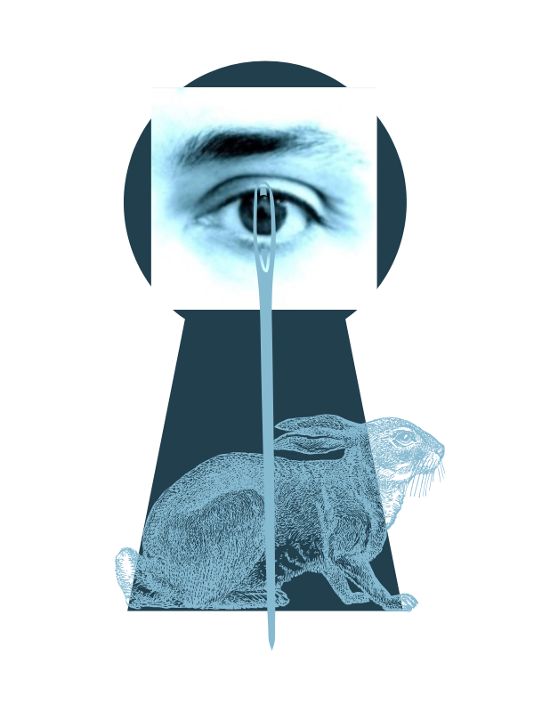 Gabriela Landín blue Logo – Eye, Keyhole, Needle’s Eye, and blue Hare Gabriela Landín Logo with Blue Hare – Eye, Keyhole, Blue Needle’s Eye.